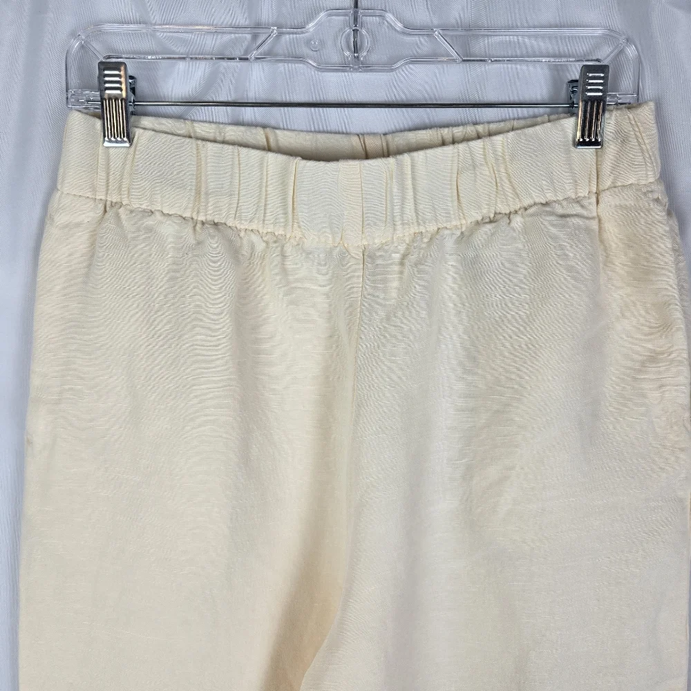 H&M Womens Linen Blend Light Yellow Wide Leg Cropped Pants Size Small